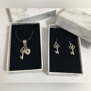 Key heart love necklace earring set